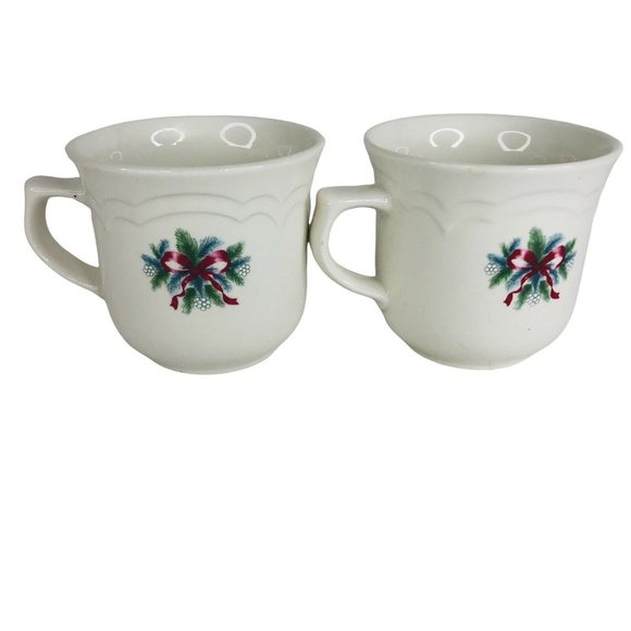 4 Pfaltzgraff Red Ribbon Cup And Saucer Sets Stoneware Christmas Holiday Vintage - Picture 5 of 11